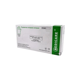 Перчатки смотровые нестерильные "medicare" размер S, латексные пара, с пудрой, не текстурированные