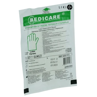 Перчатки смотровые стерильные "medicare" размер L пара, латексные, припудрен.