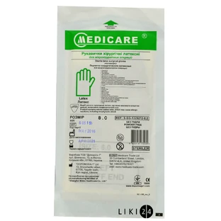 Перчатки хирургические латексные стерильные "medicare" размер 8 д/микрохир.опер.б/пудры,текст., S-SG-1329212-8,0