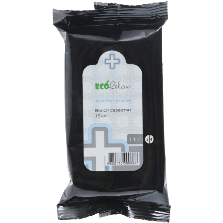 Вологі серветки EcoRelax Антибактеріальні ультрам'якого з вітаміном E, 15 шт: ціни та характеристики