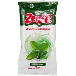 Салфетки влажные тм "Zeffir", с ароматом зел. чая №15