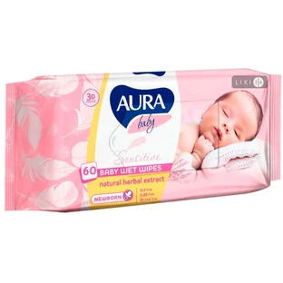 Серветки вологі "aura" Baby д/дітей sensitive, з екстр. трав №60