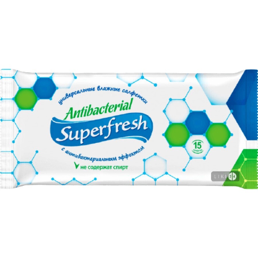 Вологі серветки Super fresh антибактеріальні 15 шт: ціни та характеристики