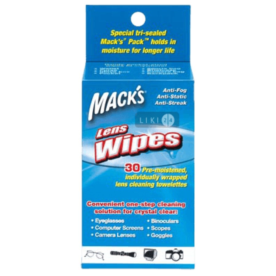 Вологі серветки Mack's Lens Wipes для оптики 6 шт: ціни та характеристики