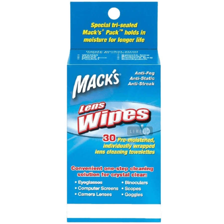 Вологі серветки Mack's Lens Wipes для оптики 30 шт: ціни та характеристики