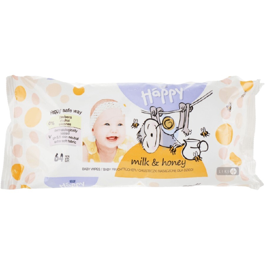 Вологі серветки Bella Baby Happy Milk & Honey Дитячі 72 шт: ціни та характеристики