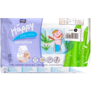 Влажные салфетки Bella Baby Happy Sensetive Aloe Vera для детей 10 шт