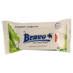 Серветки вологі Bravo+ Алое вера 15 шт