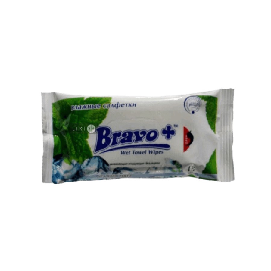 Серветки вологі Bravo+ Крижана м'ята 15 шт: ціни та характеристики