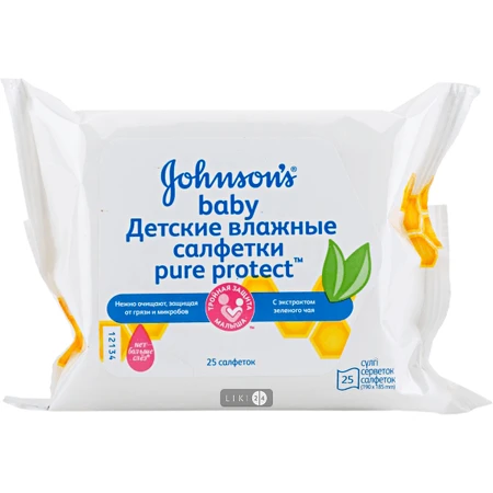 Вологі серветки Johnson’s Baby Pure Protect 25 шт: ціни та характеристики