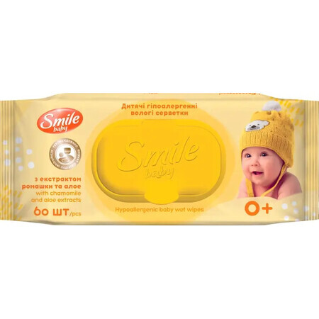 Вологі серветки Smile Baby Дитячі з екстрактом ромашки, алое і вітамінним комплексом з клапаном 60 шт