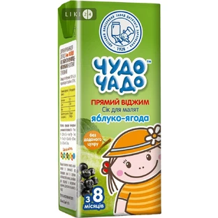 Сок из яблок и черноплодной рябины неосветленный стерилизованный (яблоко-ягоды) тм "чудо-чадо" 200 мл, для детей от 8 месяцев