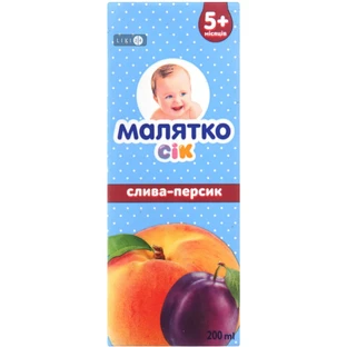 Сок тм "малятко" слива-персик 200 мл, с 5 месяцев