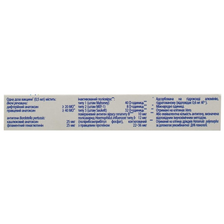 Вакцина Гексаксим сусп. д/ин. 1 доза шприц 0,5 мл, с одной или двумя иглами №10: цены и характеристики