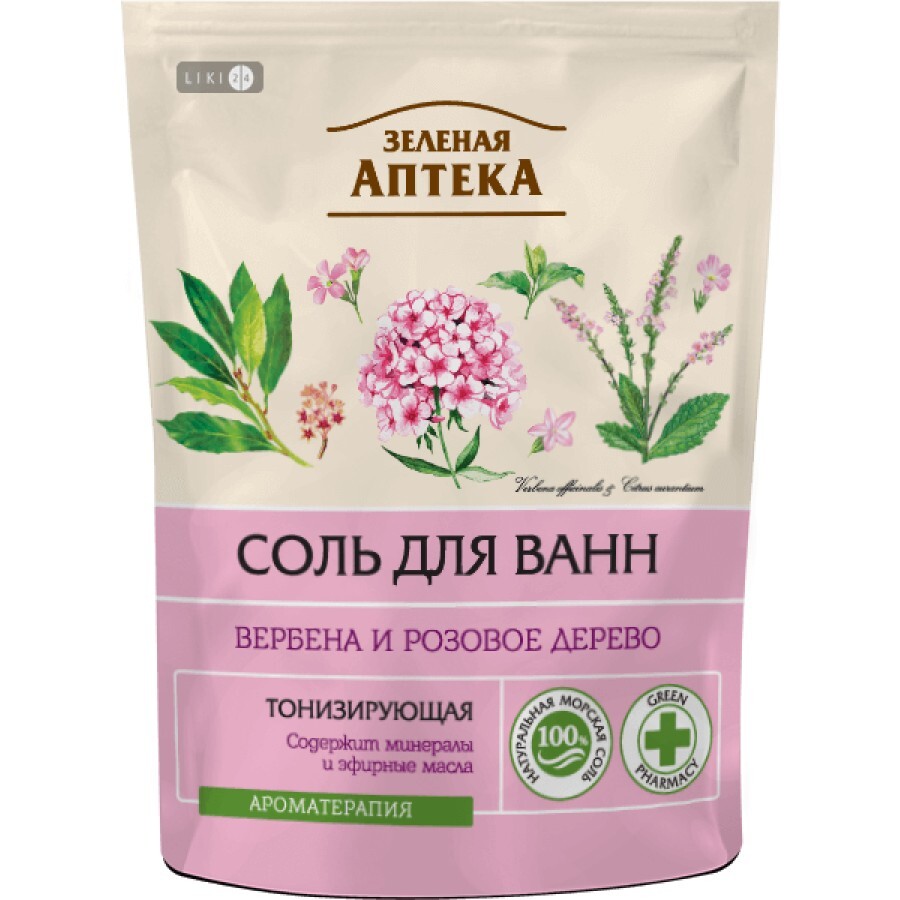 Сіль для ванн Зелена Аптека Вербена і рожеве дерево 500 г дой-пак: ціни та характеристики