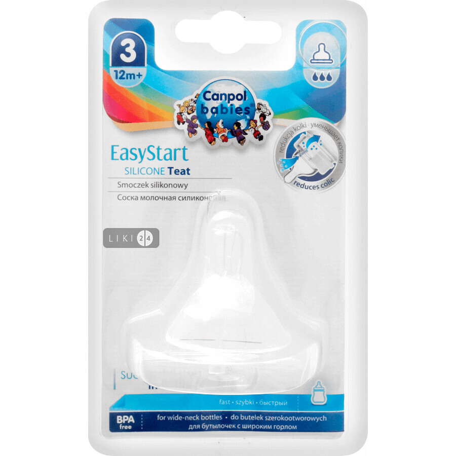 Соска силиконовая Canpol Babies EasyStart Быстрая для бутылочек с широким горлышком с 12 месяцев 1 шт 21/722: цены и характеристики