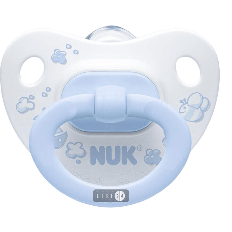 Пустушка силиконова NUK Baby Blue ортодонтальна з кільцем 0-6 міс 1 шт: ціни та характеристики