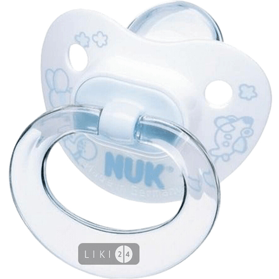 Соска-пустышка nuk ортодонтальная baby blue с кольцом силиконовая размер 2: цены и характеристики