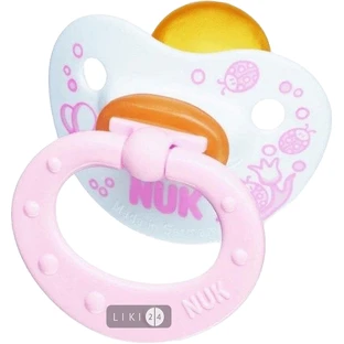 Соска-пустушка nuk ортодонтальна baby rose з кільцем латексна розмір 2