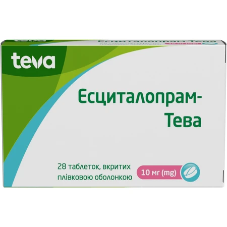 Есциталопрам-Тева табл. в/плівк. обол. 10 мг блістер №28: ціни та характеристики
