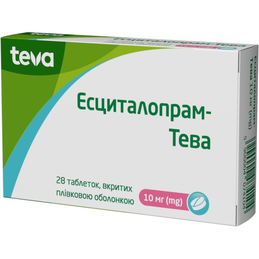 Есциталопрам-Тева табл. в/плівк. обол. 10 мг блістер №28: ціни та характеристики