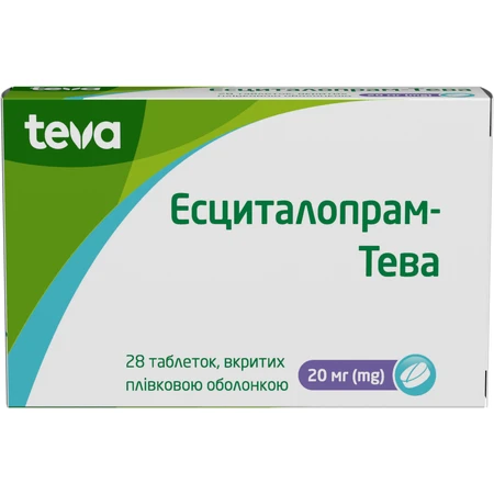 Есциталопрам-Тева табл. в/плівк. обол. 20 мг блістер №28: ціни та характеристики