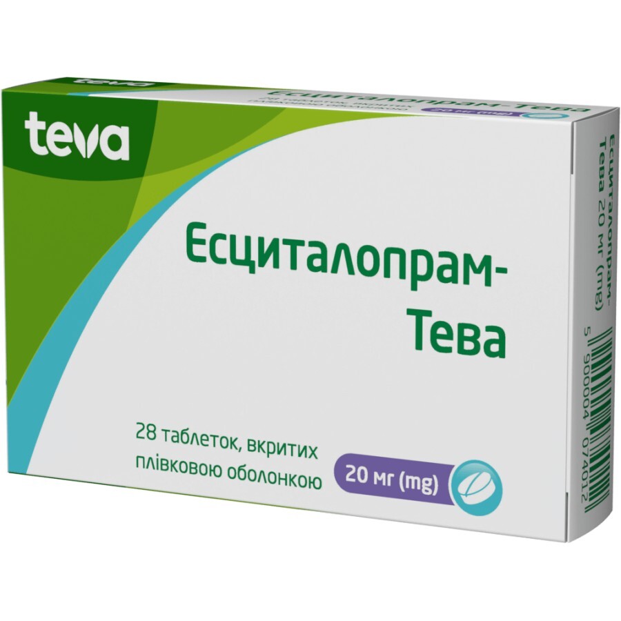 Есциталопрам-Тева табл. в/плівк. обол. 20 мг блістер №28: ціни та характеристики