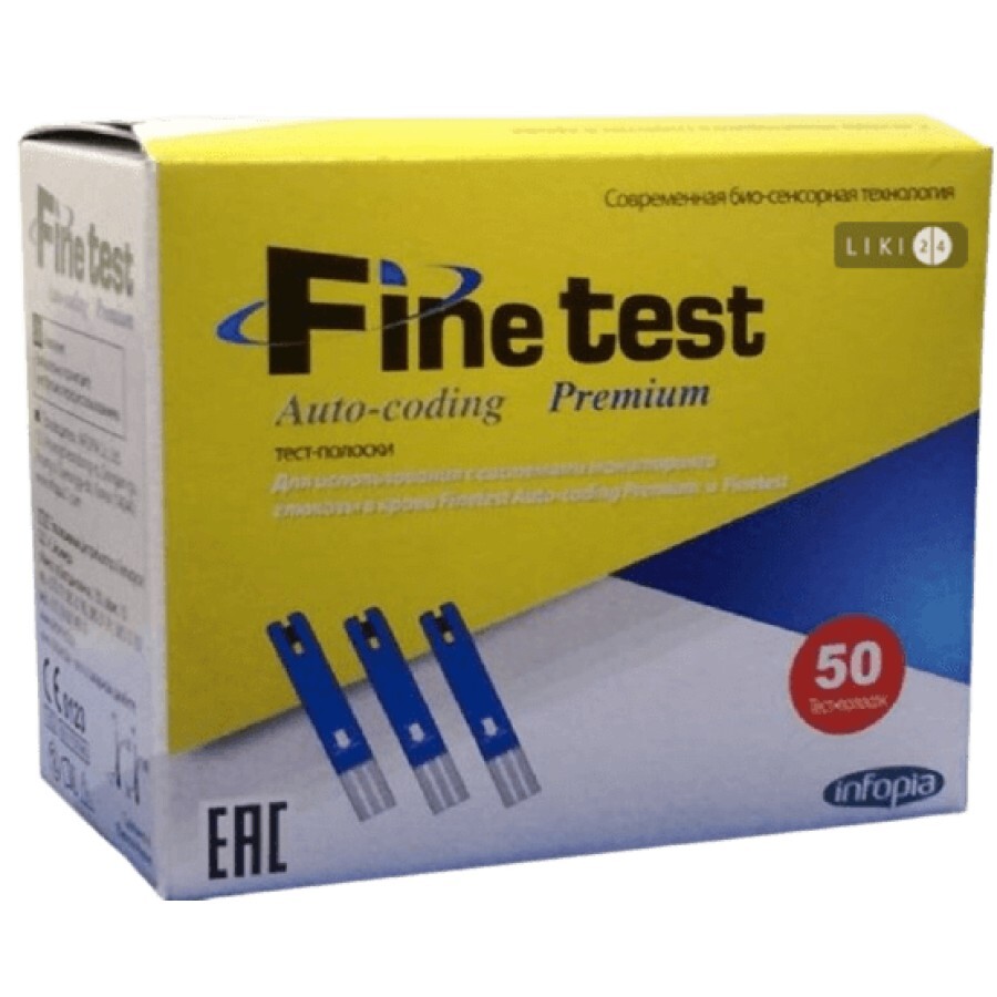 Тест-полоски для глюкометра Infopia Finetest auto-coding Premium №50: цены и характеристики