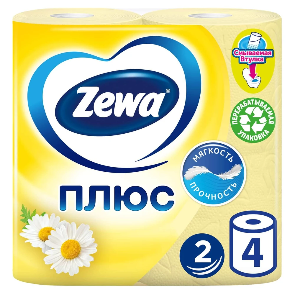 Туалетная бумага Zewa Plus желтая, ромашка №4: цены и характеристики