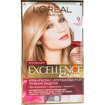 Краска для волос excellence creme линии "elseve" тм "l'oreal paris" 9.1