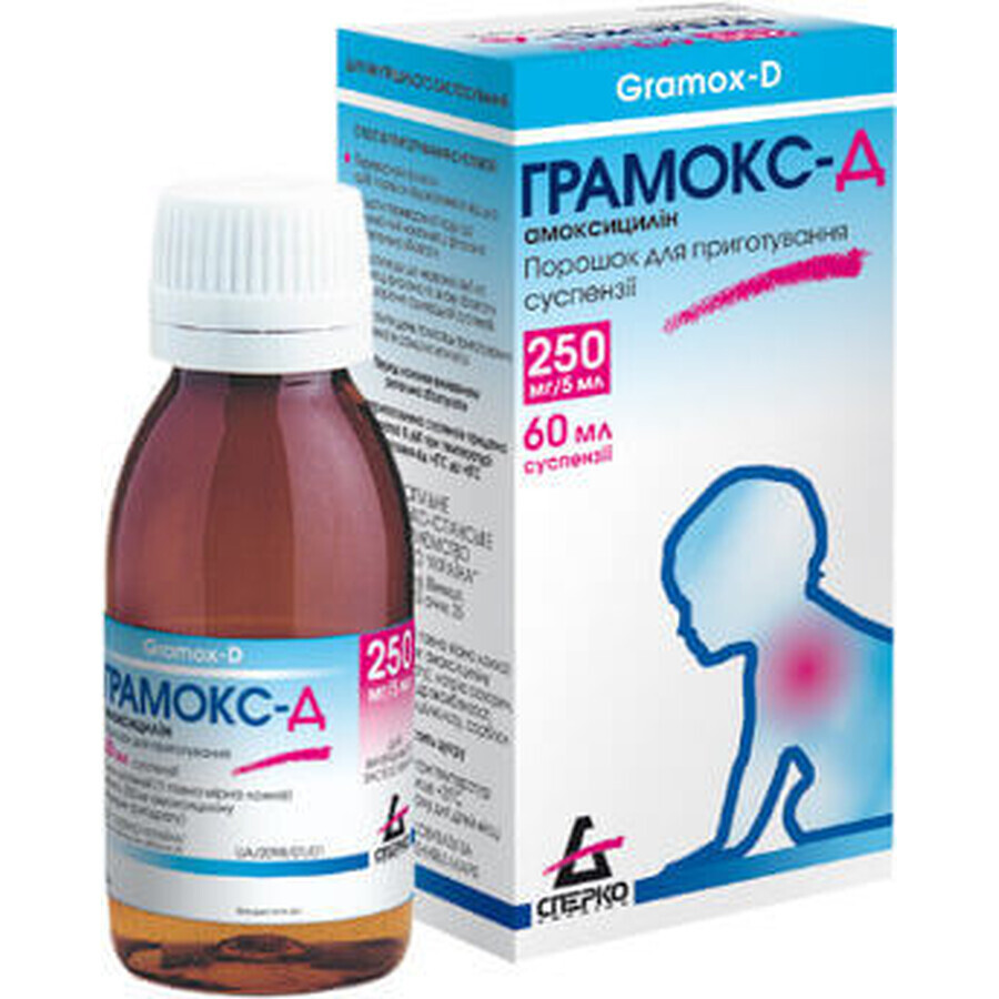 Грамокс-д пор. д/п сусп. 125 мг/5 мл контейнер 60 мл: ціни та характеристики