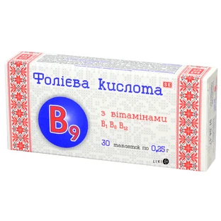 Фолієва кислота таблетки 0,25 г, №30