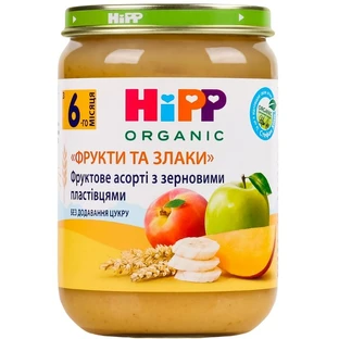 Фруктовое ассорти с зерновыми хлопьями "фрукты и злаки" hipp 190 г, с 6 месяцев