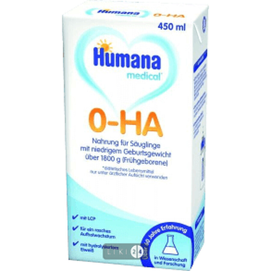 Хумана 0-га гипоаллергенная с lc pufa жидкая смесь начальная для недонош. детей и детей с малой массой тела при рожд. 450 мл: цены и характеристики