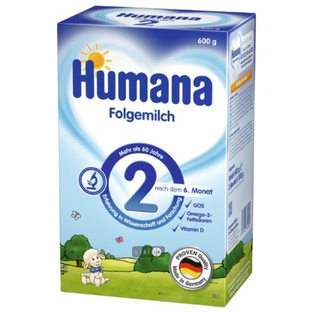 Сухая молочная смесь Humana 2 с пребиотиками для последующего кормления для детей с 6 до 12 месяцев, 600 г