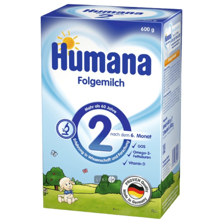 Сухая молочная смесь Humana 2 с пребиотиками для последующего кормления для детей с 6 до 12 месяцев, 600 г: цены и характеристики