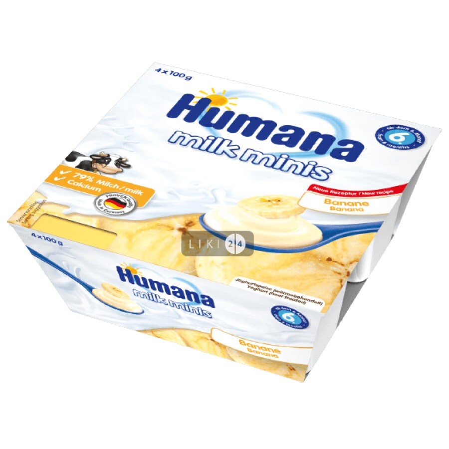 Йогурт Humana Baby Milchdessert Banane Банан 4 х 100 г: цены и характеристики