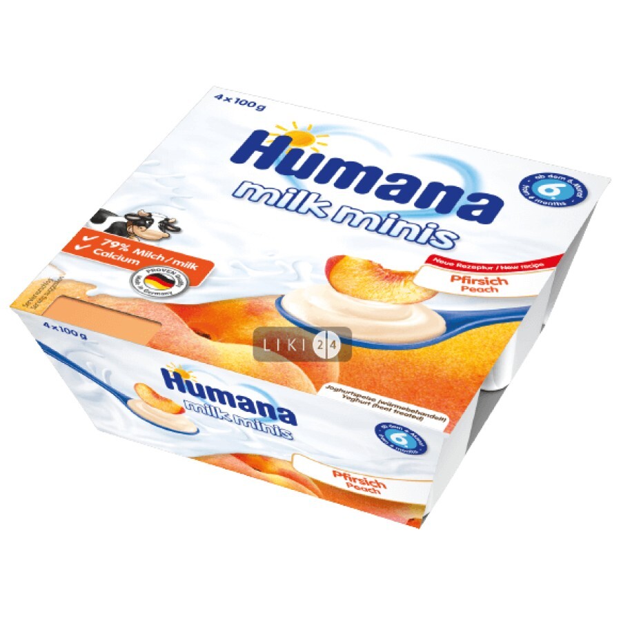 Йогурт Humana Baby Milchdessert Pfirsich Персик 4 х 100 г: цены и характеристики