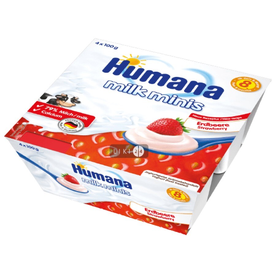 Йогурт Humana Baby Milchdessert Erdbeerе Полуниця 4 х 100 г: ціни та характеристики