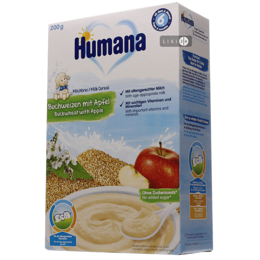 Детская каша Humana гречневая с яблоком молочная с 6 месяцев, 200 г: цены и характеристики