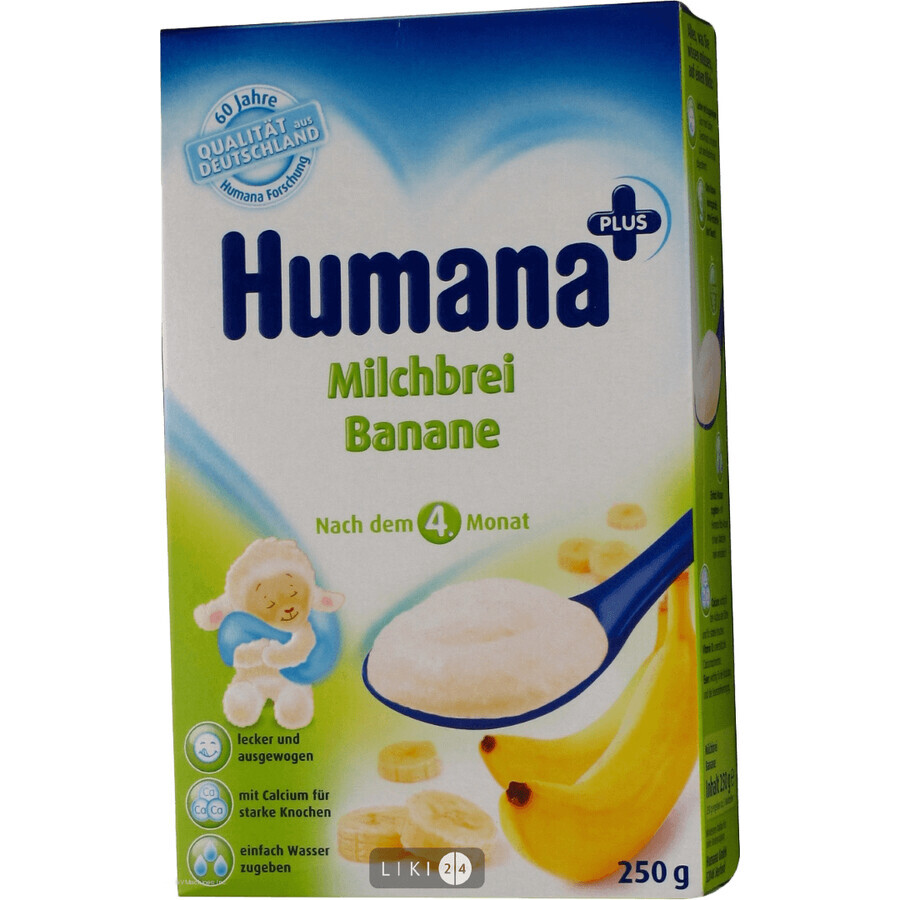 Молочна каша Humana кукурудзяно-рисова з бананом 250 г: ціни та характеристики