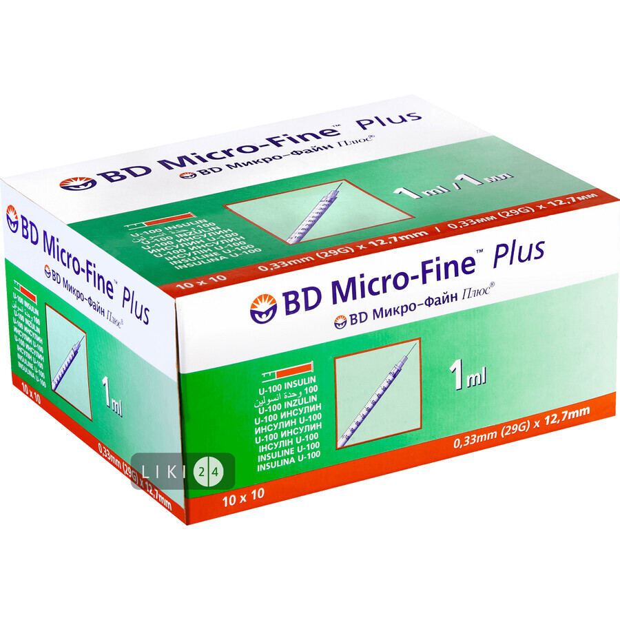 Шприц инсулиновый BD Micro-Fine Plus U-100 с иглой 29G 0.33 x 12.7 мм 1 мл 100 шт: цены и характеристики
