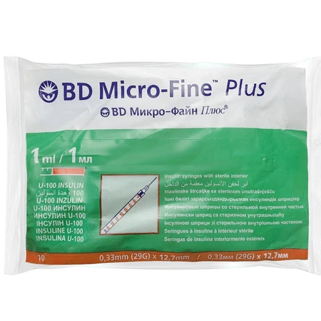 Шприц інсуліновий BD Micro-Fine Plus U-100 з голкою 29G 0.33 x 12.7 мм 1 мл 1 шт.: ціни та характеристики