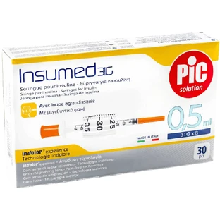Шприц инсулиновый Insumed 0,5 мл, с иглой 31 G х 8 (0,25 х 8 мм), №30