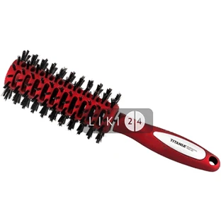 Щетка для волос 1641 круглая красная, нейлон/натурал. ворс