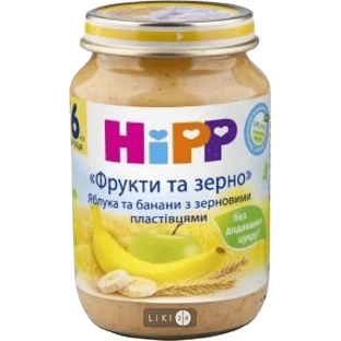 Яблока та банани з зерновими пластівцями "фрукти та злаки" hipp 190 г, с 6 месяцев
