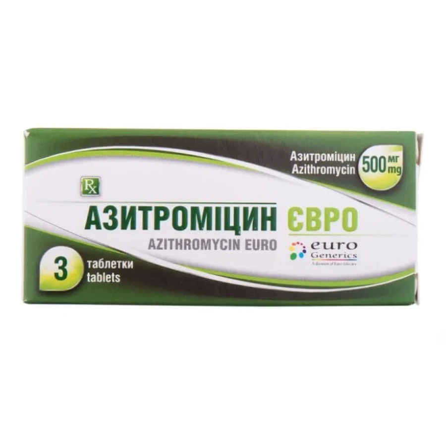 Азитроміцин Євро табл. в/о 500 мг блістер №3: ціни та характеристики
