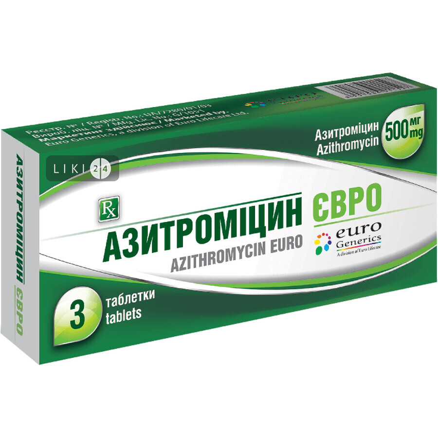 Азитроміцин Євро табл. в/о 500 мг блістер №3: ціни та характеристики