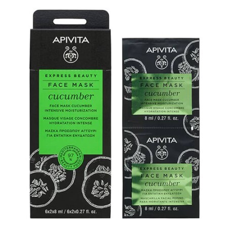 Маска для обличчя Apivita Express Beauty Інтенсивне зволоження з огірком, 2 шт. по 8 мл