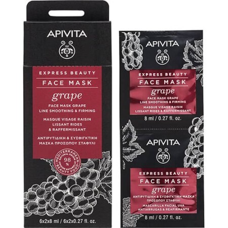 Маска для обличчя Apivita Express Beauty Проти зморшок з виноградом, 2 шт. по 8 мл